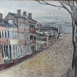 VTG Yolanda Frederikse Lithograph Watercolor 17.5x24 Inch Captain's Row Framed